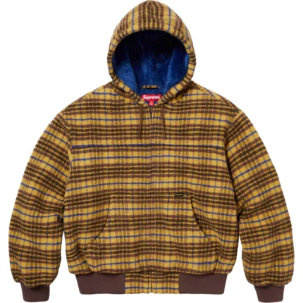 plid wool hooded work jacket brown