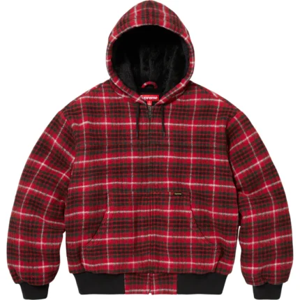 plaid wool hooded workjacket red