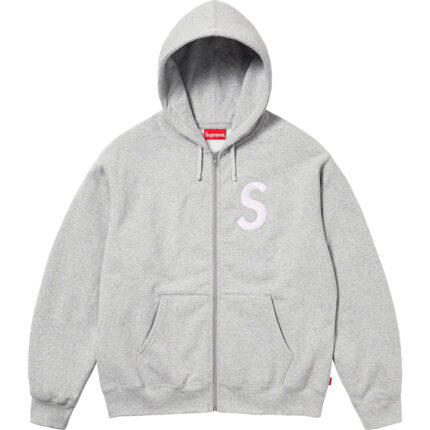 S logo zip up hooded sweatshirts heather grey